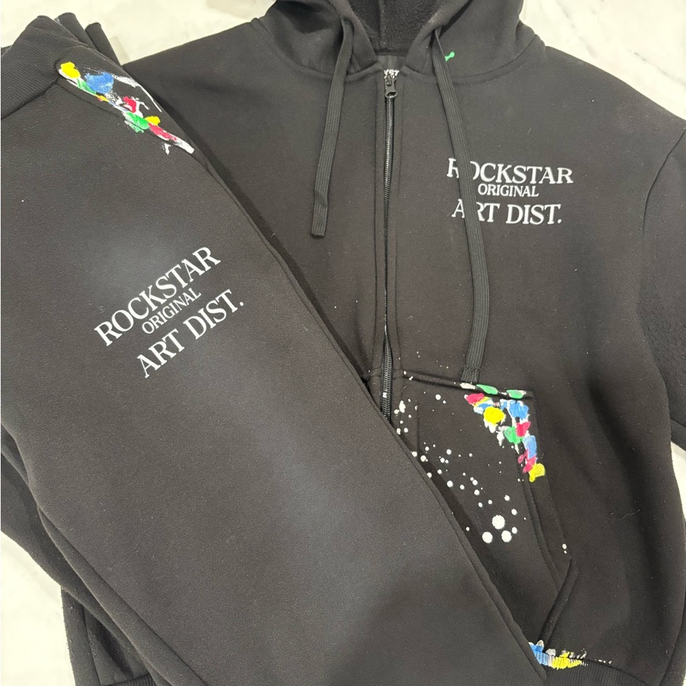 Rockstar Original Black Hoodie and stacked Sweatpants Set